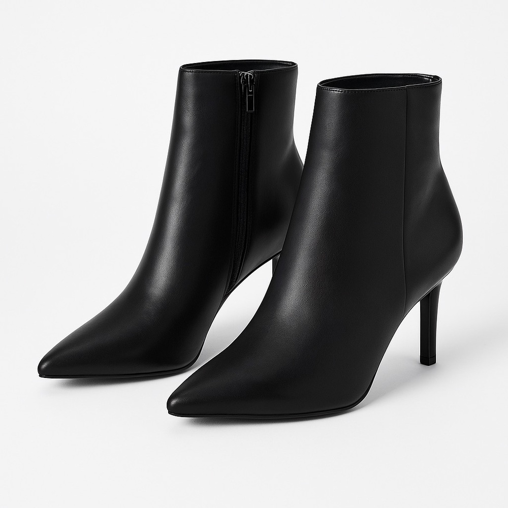 Express Black Faux Leather Pointed Toe Heeled Booties (Size 10, NWOT)